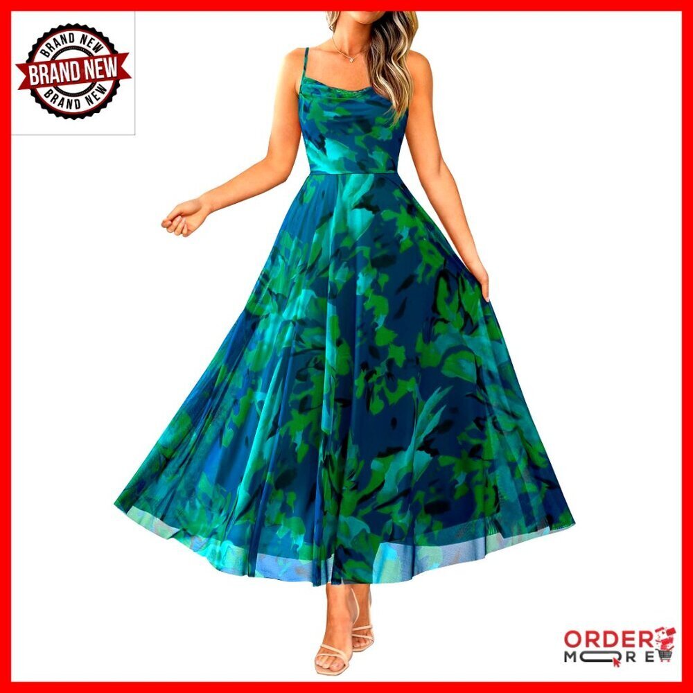 Floral Maxi Dress Spaghetti Strap Elegant Boho Mesh Casual Summer Party